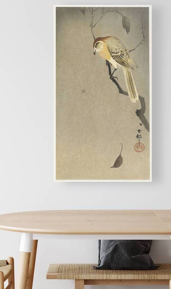 Buffalo wing shrike and spider 1900 - 1930 by Ohara Koson 1877-1945. by IStockHistory com
