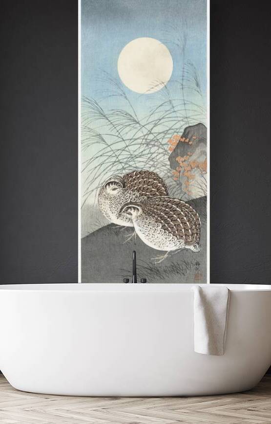 Two quails at full moon 1900 - 1936 by Ohara Koson 1877-1945. by IStockHistory com