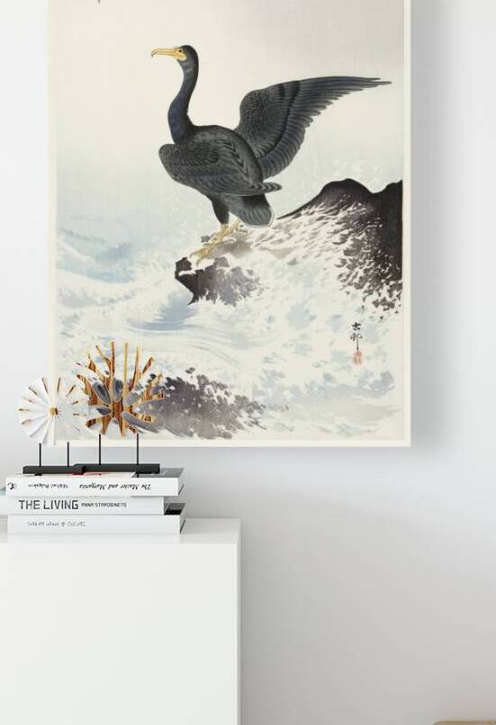 Red mask cormorant on rock 1900 - 1936 by Ohara Koson 1877-1945. by IStockHistory com