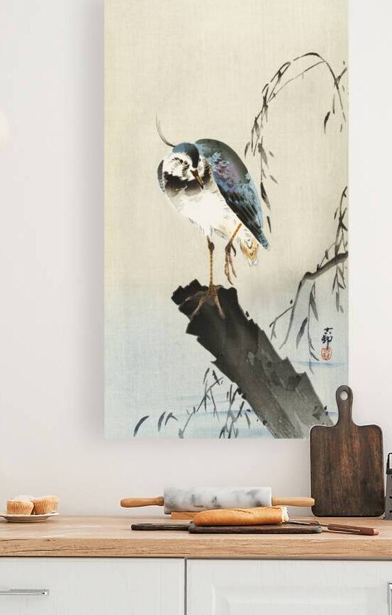 Lapwing on tree stump 1900 - 1930 by Ohara Koson 1877-1945. by IStockHistory com