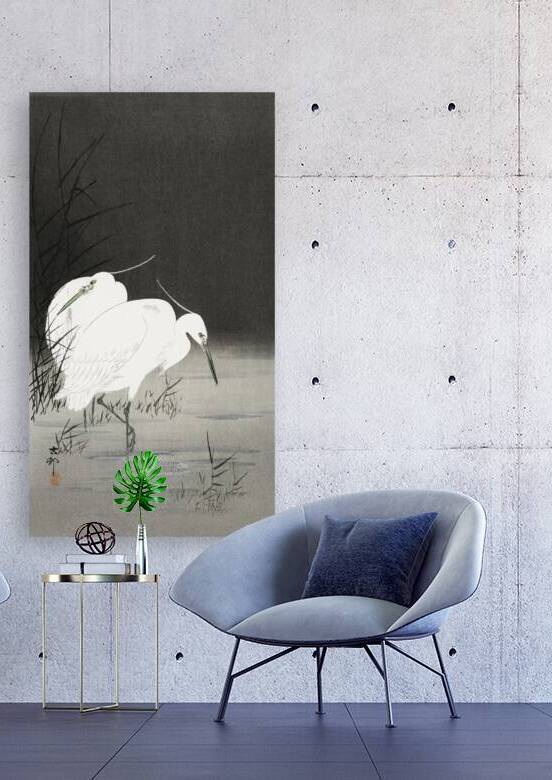 Two egrets in the reeds 1900 - 1930 by Ohara Koson 1877-1945. by IStockHistory com