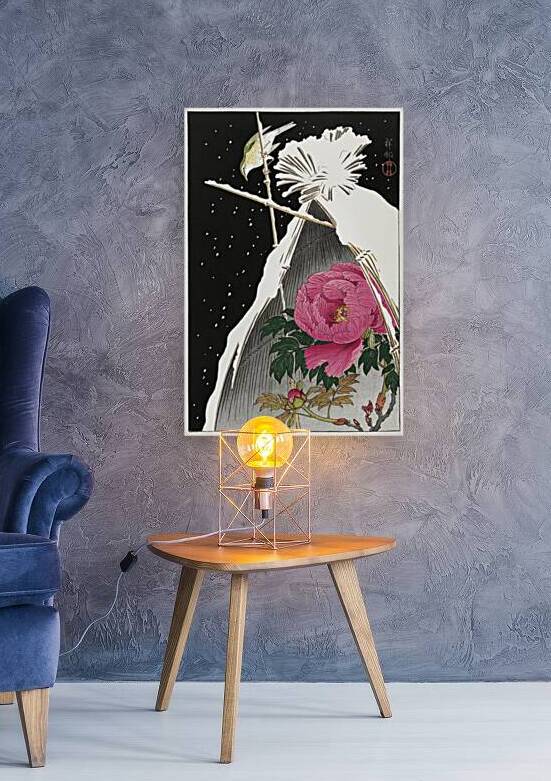 Siberian bluechat next to a peony 1925 - 1936 by Ohara Koson 1877-1945. by IStockHistory com