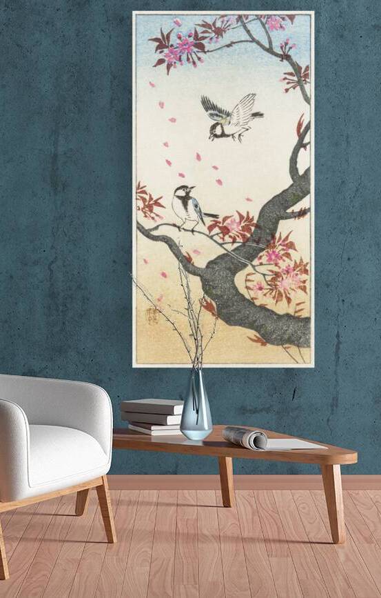 Two great tits at blossoming tree 1925 - 1936 by Ohara Koson 1877-1945. by IStockHistory com