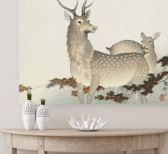 Couple of deers 1900 - 1930 by Ohara Koson 1877-1945. by IStockHistory com
