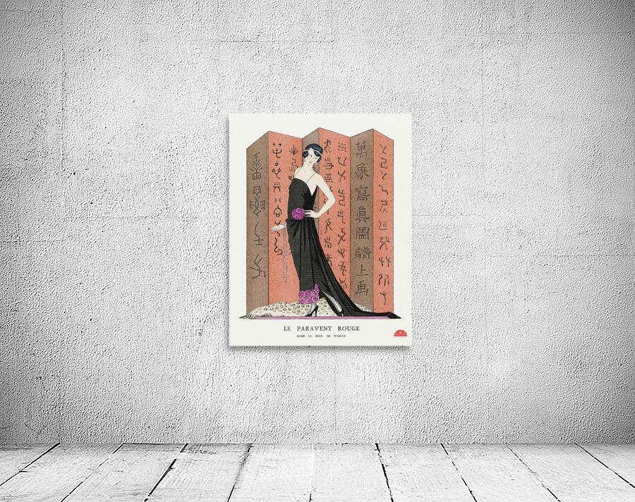 Le paravent rouge: Robe du soir de Worth from Gazette du Bon Ton. Art &ndash Modes & Frivolit&eacutes: Famous Fashion Houses No. 10 Pl. 80 1921 fashion illustration  by George Barbier.  Wall Preview