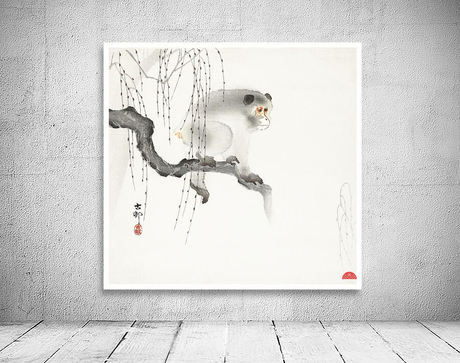 Monkey on a tree branch 1900-1930 by Ohara Koson 1877-1945. Wall Preview