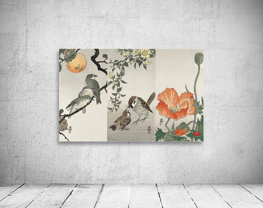 Ring sparrows and insect 1900 - 1936 by Ohara Koson 1877-1945. Wall Preview