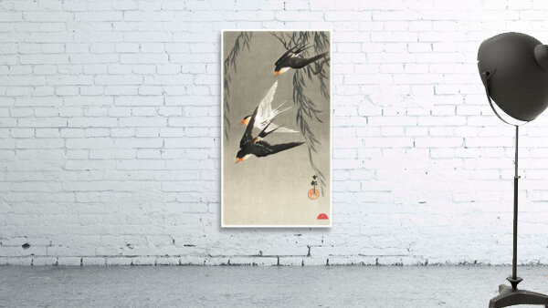 Three red-tailed swallows in dive 1900-1930 by Ohara Koson 1877-1945. Wall Preview