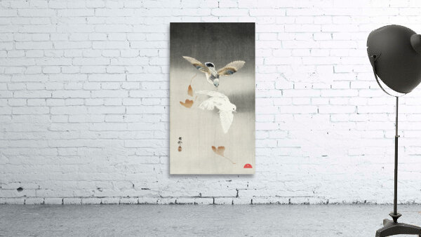 Two pigeons with falling ginkgo leaves 1900 - 1930 by Ohara Koson 1877-1945. Wall Preview