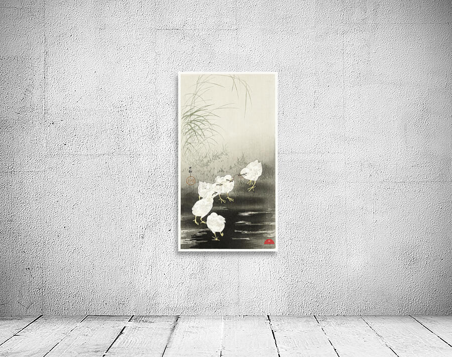 Chicks eating worms 1900 - 1930 by Ohara Koson 1877-1945. Wall Preview