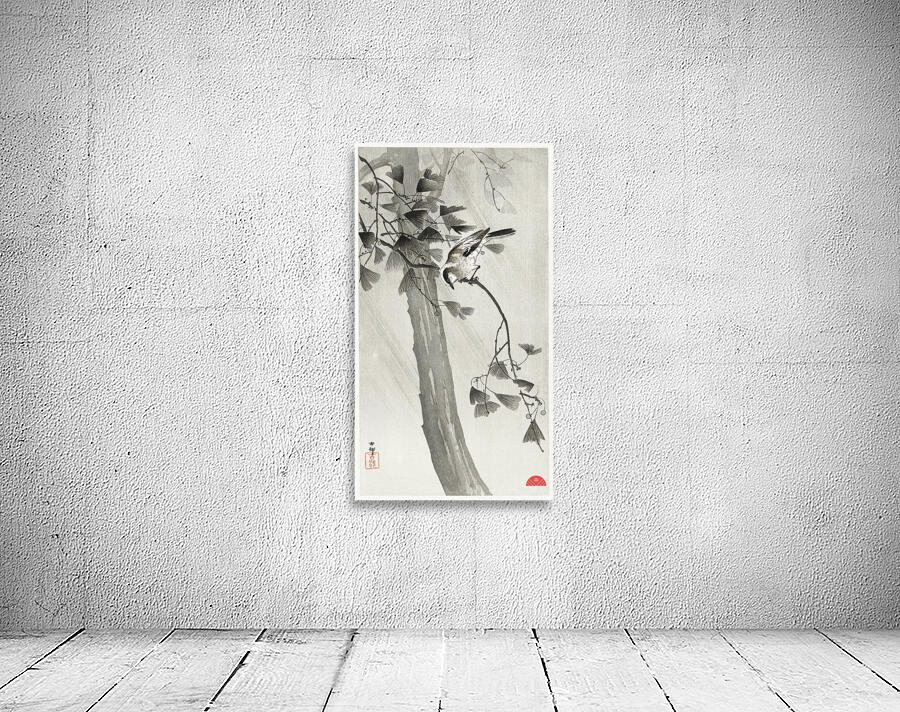 Long-tailed tit in storm 1900 - 1936 by Ohara Koson 1877-1945. Wall Preview