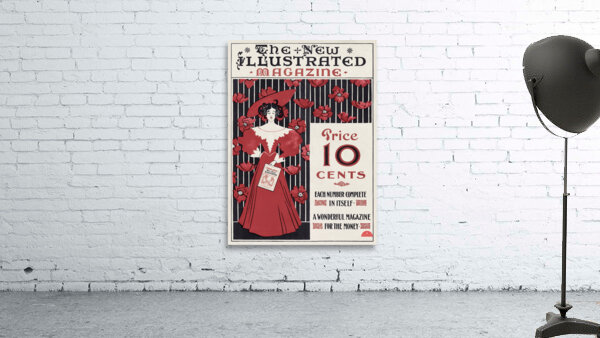 The New Illustrated Magazine 1890–1900 cover of flowers and a fashionably dressed woman holding magazine by Ethel Reed.  Wall Preview