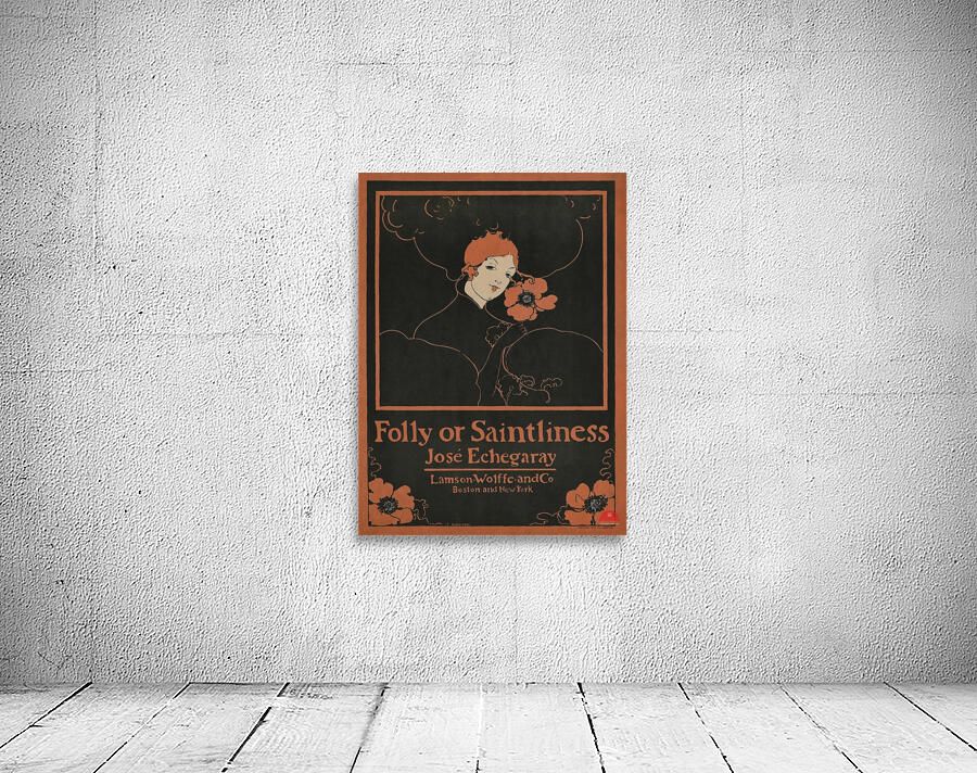 Folly or Saintliness 1895 vintage poster of a woman with flowers by Ethel Reed.  Wall Preview