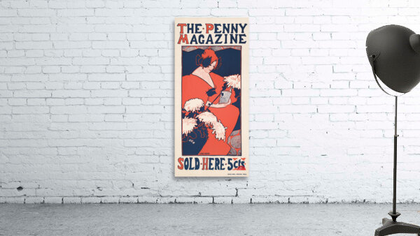 The Penny Magazine 1896 vintage cover of a woman holding a book with chrysanthemum flowers in foreground by Ethel Reed.  Wall Preview