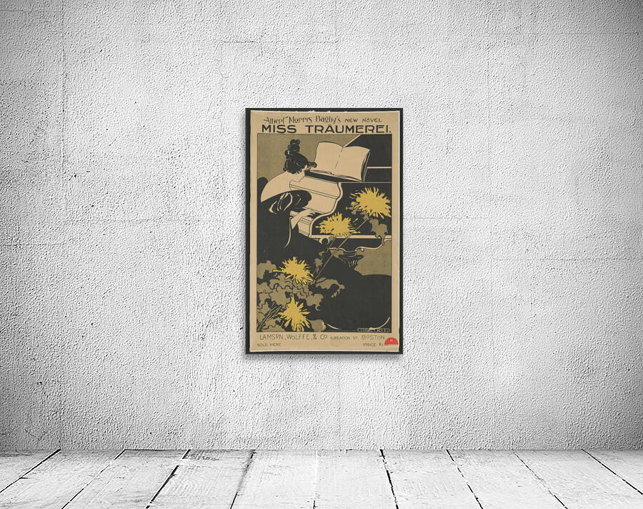 Woman playing piano with art nouveau style chrysanthemum flowers in foreground 1895 print by Ethel Reed. Wall Preview