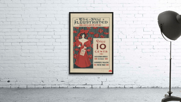 Flowers and a fashionably dressed woman standing and holding copy of the magazine 1890–1900 print by Ethel Reed. Wall Preview