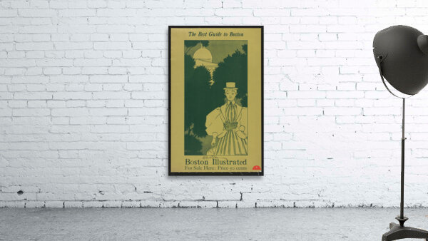 Woman wearing a striped dress with large sleeves a hat and carrying a purse 1898–1900 print by Ethel Reed. Wall Preview