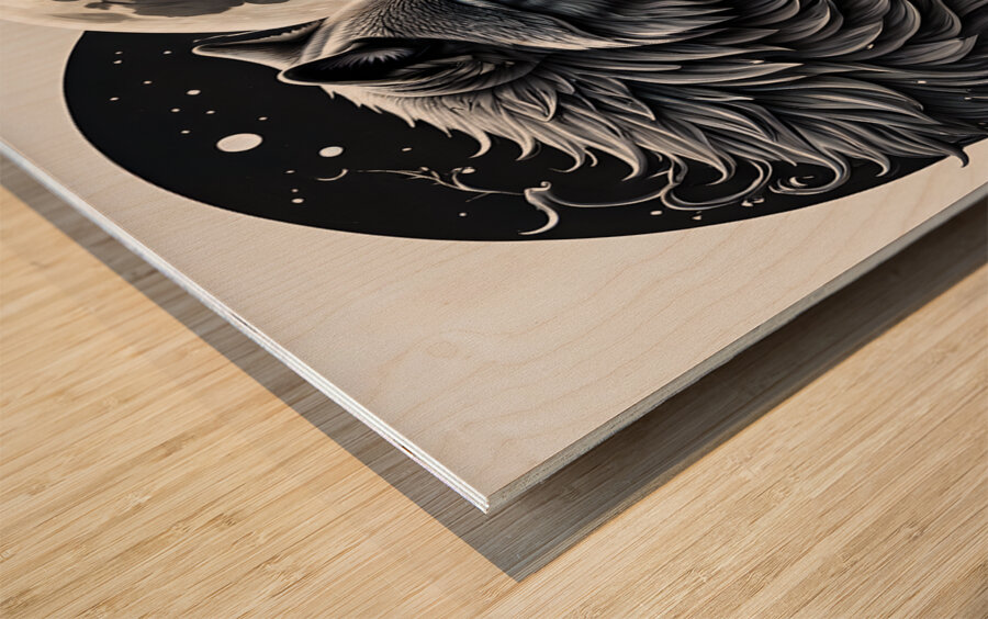 White Wolf Black Wolf Moon By ISHISH Wood print