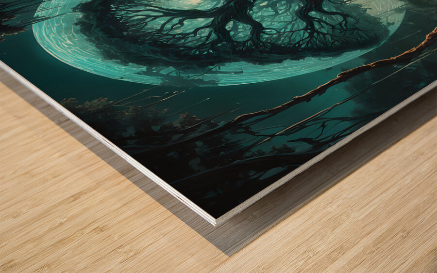 Allien World At Night By ISHISH Wood print