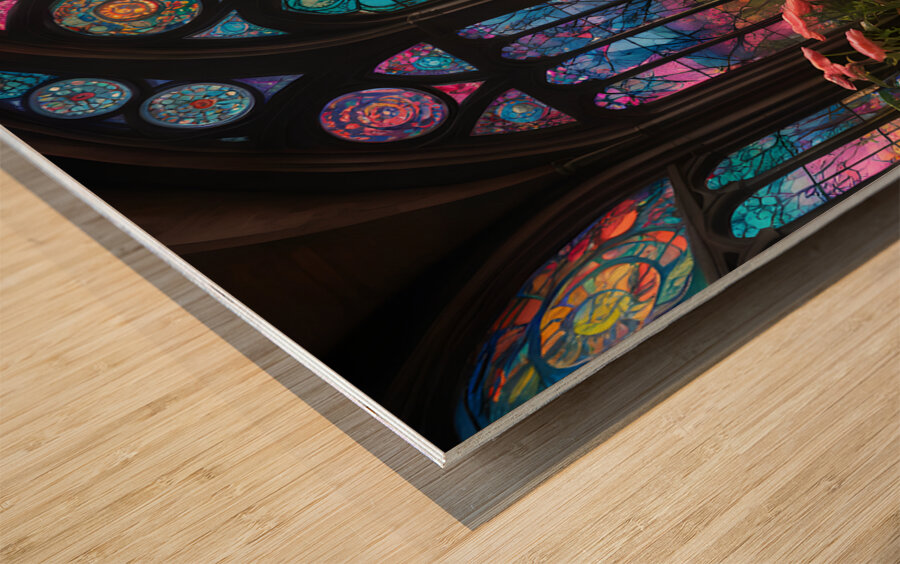 Trapezoidal Stained Glass Greenhouse BY ISHISH Wood print