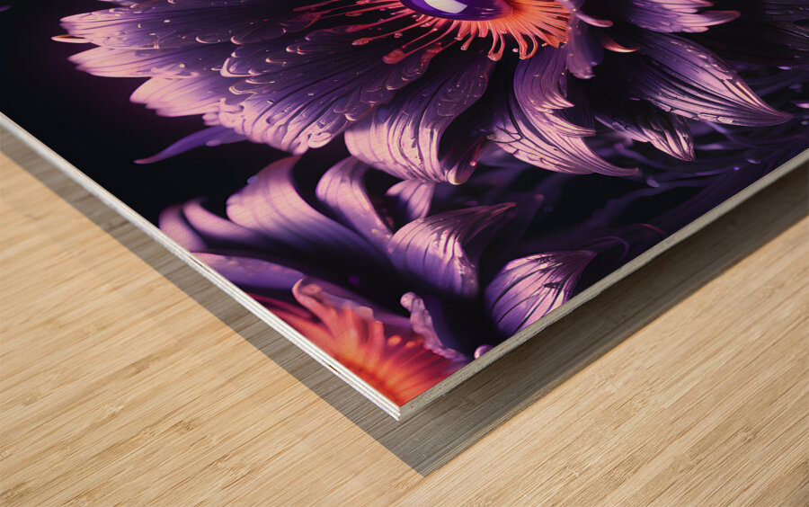 Glowing Ultraviolet Punk Flower By ISHISH Wood print