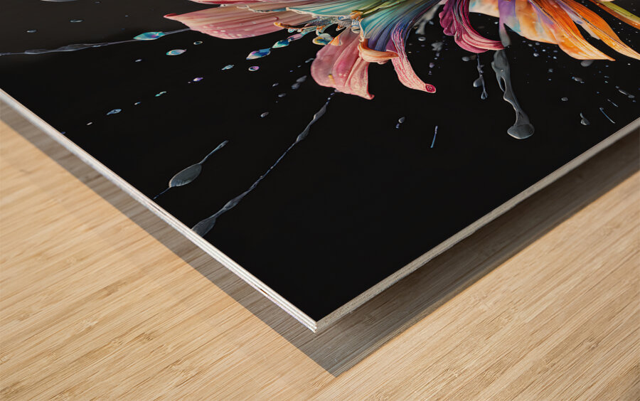 Zebra Stripe Splash Flower By ISHISH Wood print