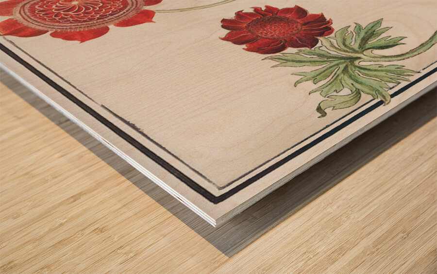 Peony and anemone in vintage style Wood print