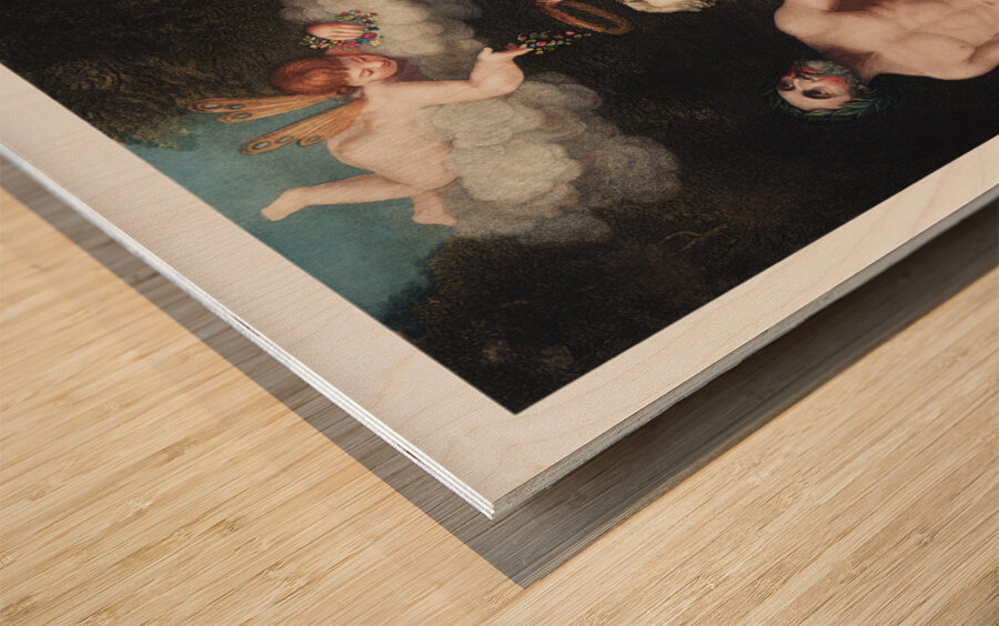 Flora Aesculapius Ceres with Cupid Honoring the Bust of Linnaeus Wood print