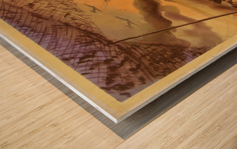 British Field-Guns Smash a German Tank Attack at Point-Blank Range in Libya – Back Them Up! Wood print