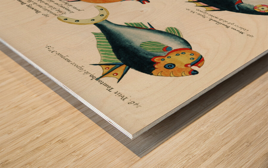 Colourful and surreal illustrations of fishes found in Moluccas Indonesia and the East Indies by Louis Renard 1678 -1746 from Histoire naturelle des plus rares curiositez de la mer des Indes 1754. Wood print