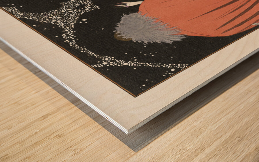 La voie lact&eacutee: Robe et manteau pour le soir de Worth 1921 fashion illustration  by George Barbier.  Wood print