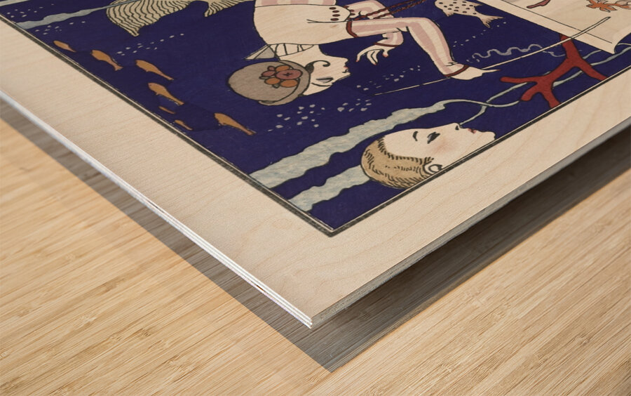 Llétourdissant petit poisson: robe dététeacute 1914 fashion illustration  by George Barbier.  Wood print