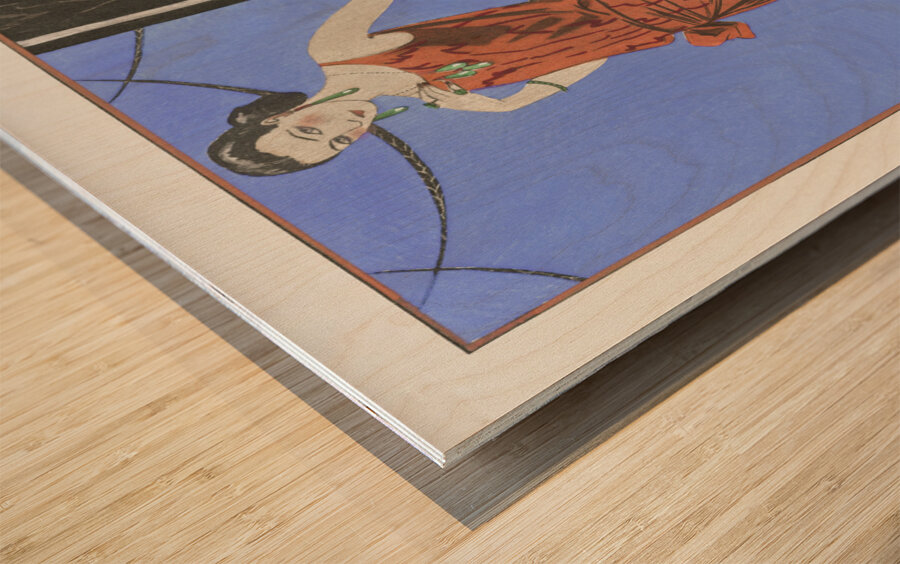 La chambre bleue darth&eacutenice / Robe du soir de Beer from Gazette du Bon Ton. Art &ndash Modes & Frivolit&eacutes: Evening Attire No. 1 1923 fashion illustration  by George Barbier.  Wood print