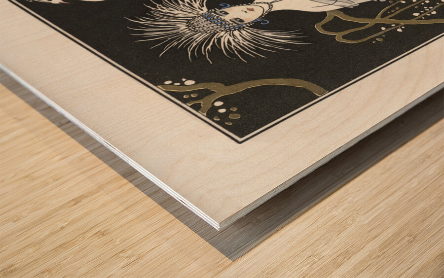 Costumes Parisiens: Grande robe du soir from Journal des Dames et des Modes 1914 fashion illustration  by George Barbier.  Wood print