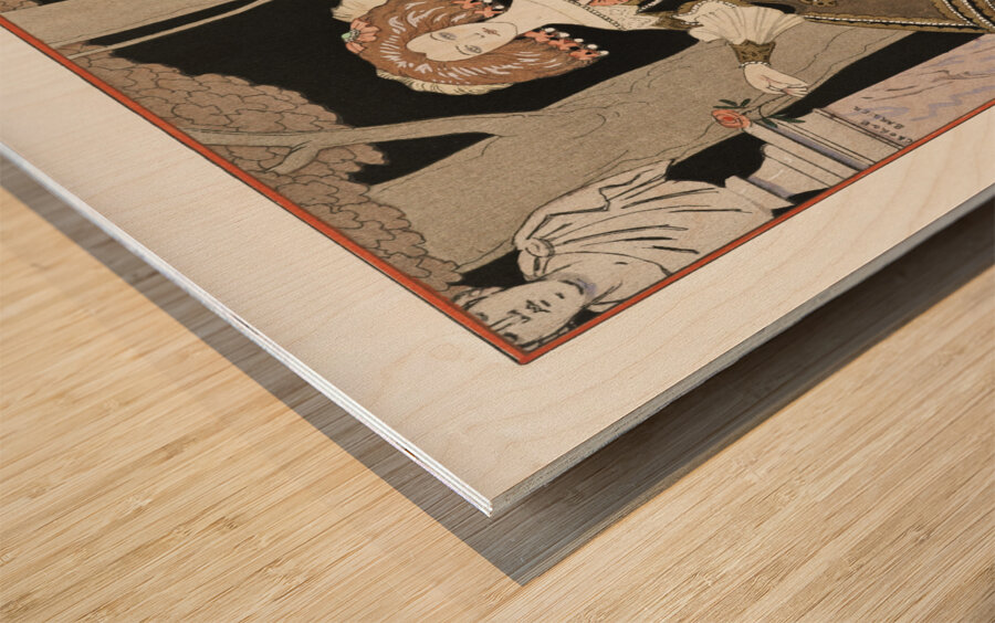 La rose de linfante: Costume de Worth from Gazette du Bon Ton. Art- Modes & Frivolit&eacutes No. 8 1924 fashion illustration  by George Barbier.  Wood print