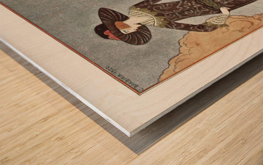 La promeneuse m&eacutelancolique Robe dapr&egraves-midi de Beer 1922 fashion illustration  by George Barbier.  Wood print