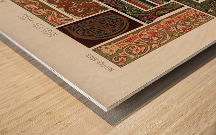 Medieval pattern. 1888 edition Lornement Polychrome by Albert Racine 1825–1893. Wood print