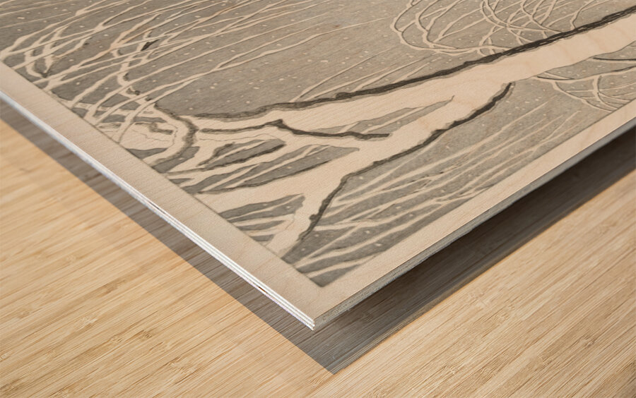 Sparrows on snowy berry bush 1900-1945 by Ohara Koson 1877-1945 Wood print