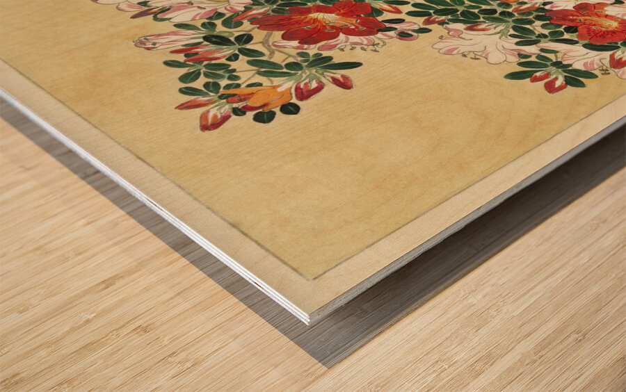 Blooming azalea in blue pot 1920 - 1930 by Ohara Koson 1877-1945. Wood print