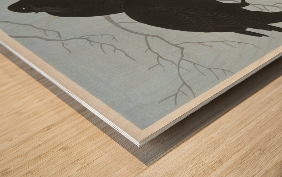 Two crows on a branch 1927 by Ohara Koson 1877-1945. Wood print