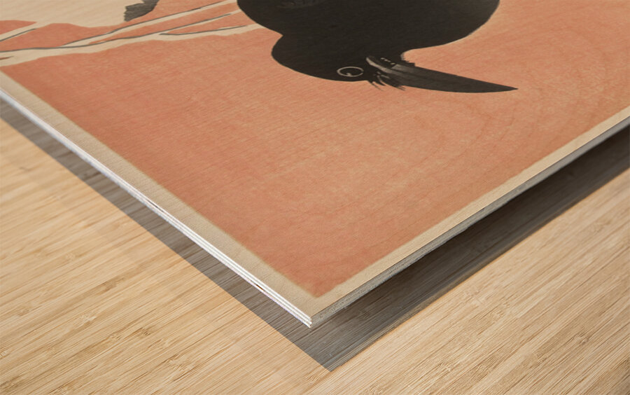 Crow on snowy branch 1900 - 1936 by Ohara Koson 1877-1945. Wood print