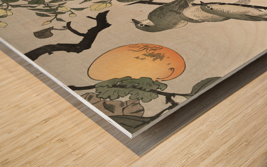 Ring sparrows and insect 1900 - 1936 by Ohara Koson 1877-1945. Wood print