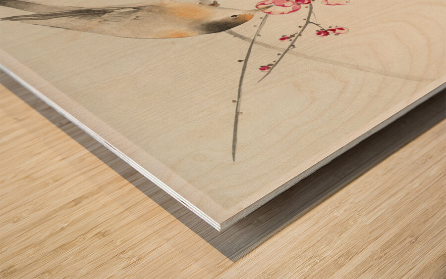 Songbird on blossom branch 1900 - 1936 by Ohara Koson 1877-1945. Wood print