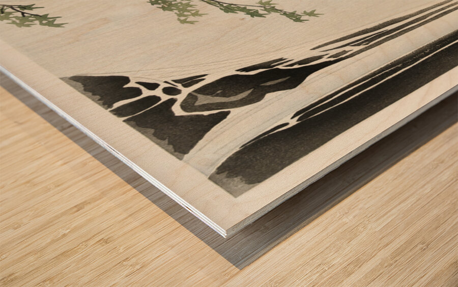 Japanese wagtail at waterfall 1900 - 1930 by Ohara Koson 1877-1945. Wood print