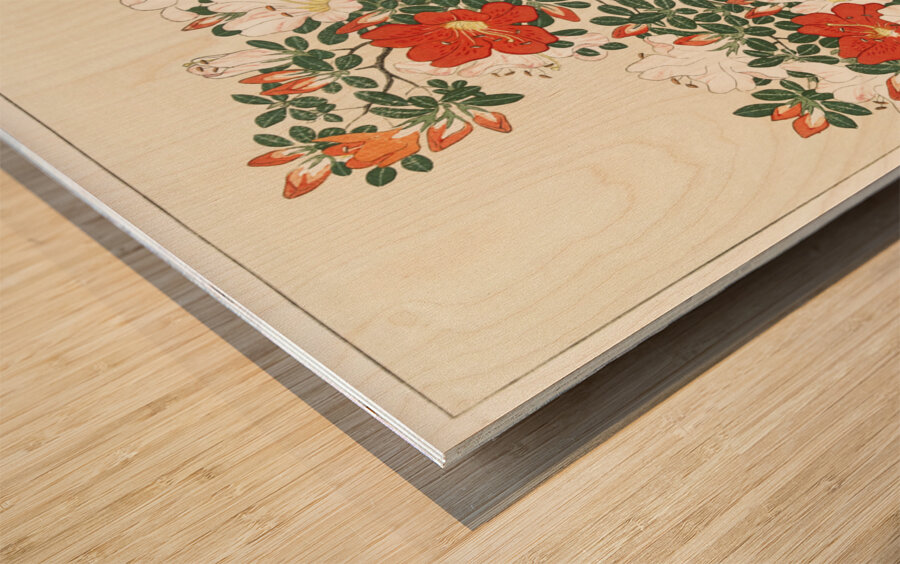 Blooming azalea in brown pot 1920 - 1930 by Ohara Koson 1877-1945. Wood print