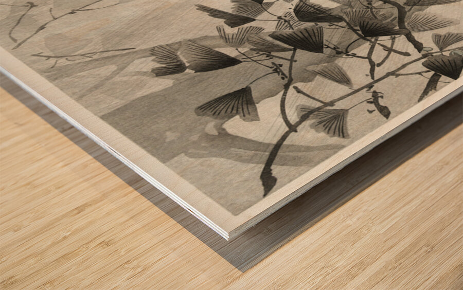 Long-tailed tit in storm 1900 - 1936 by Ohara Koson 1877-1945. Wood print