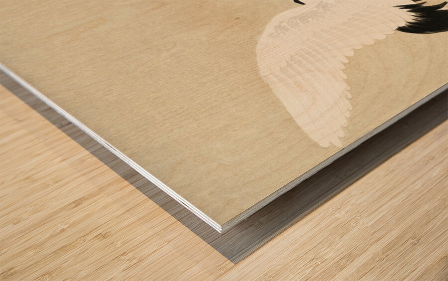 Japanese crane bird on branch of pine 1900 - 1930 by Ohara Koson 1877-1945. Wood print