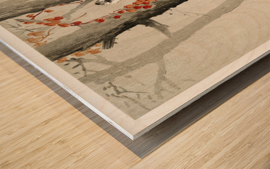 Red ivy 1900 - 1930 by Ohara Koson 1877-1945. Wood print