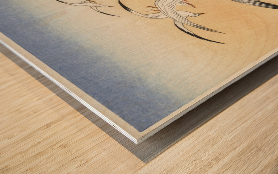 Five seagulls above turbulent sea 1900 - 1930 by Ohara Koson 1877-1945. Wood print