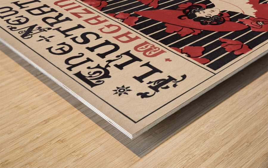 The New Illustrated Magazine 1890–1900 cover of flowers and a fashionably dressed woman holding magazine by Ethel Reed.  Wood print